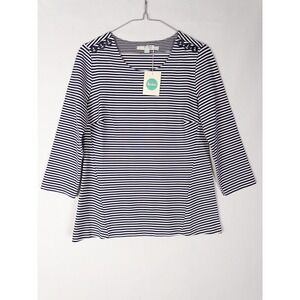 NWT Boden A Head of The Rest Top Womens US 6 White Blue Striped Pullover Round